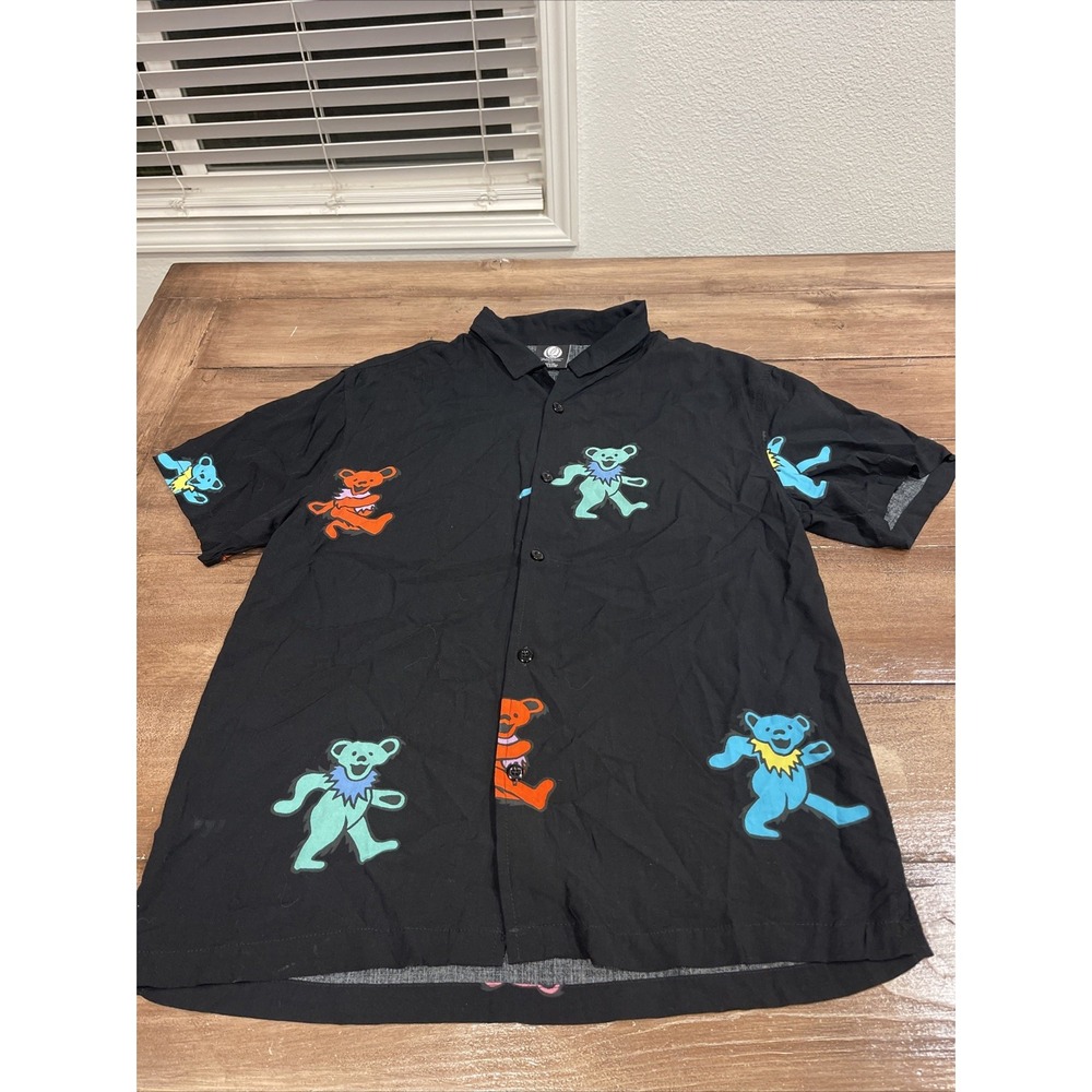 Grateful Dead Shirt Mens S Black Button Up Camp Dancing Bears Lightweight Rayon